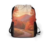 Small Gym Bag Maple Forest at Dusk Printed Drawstring Gym Bag for Men Lightweight Waterproof Drawstring Backpack for Women with Shoe Compartment for Travel Tourism Work and Fitness