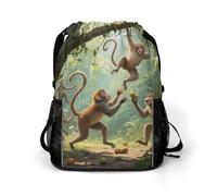 Small Gym Bag Monkeys Playing in The Trees Printed Drawstring Gym Bag for Men Lightweight Waterproof Drawstring Backpack for Women with Shoe Compartment for Travel Tourism Work and Fitness