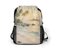 Small Gym Bag Morning Light on The Island Printed Drawstring Gym Bag for Men Lightweight Waterproof Drawstring Backpack for Women with Shoe Compartment for Travel Tourism Work and Fitness