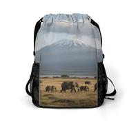 Small Gym Bag Mount Kilimanjaro Printed Drawstring Gym Bag for Men Lightweight Waterproof Drawstring Backpack for Women with Shoe Compartment for Travel Tourism Work and Fitness