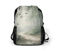 Small Gym Bag Path in The Bamboo Forest Printed Drawstring Gym Bag for Men Lightweight Waterproof Drawstring Backpack for Women with Shoe Compartment for Travel Tourism Work and Fitness