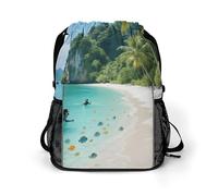 Small Gym Bag Phi Phi Island Tropical Scenery Printed Drawstring Gym Bag for Men Lightweight Waterproof Drawstring Backpack for Women with Shoe Compartment for Travel Tourism Work and Fitness