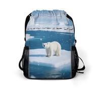 Small Gym Bag Polar Bears and Ice Floes Printed Drawstring Gym Bag for Men Lightweight Waterproof Drawstring Backpack for Women with Shoe Compartment for Travel Tourism Work and Fitness