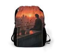 Small Gym Bag Rooftop at Dusk Printed Drawstring Gym Bag for Men Lightweight Waterproof Drawstring Backpack for Women with Shoe Compartment for Travel Tourism Work and Fitness