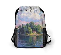 Small Gym Bag Seagull Island Printed Drawstring Gym Bag for Men Lightweight Waterproof Drawstring Backpack for Women with Shoe Compartment for Travel Tourism Work and Fitness