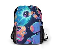 Small Gym Bag Space Robot Adventure Printed Drawstring Gym Bag for Men Lightweight Waterproof Drawstring Backpack for Women with Shoe Compartment for Travel Tourism Work and Fitness