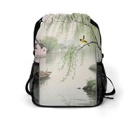 Small Gym Bag Spring Orioles on The Willow Bank Printed Drawstring Gym Bag for Men Lightweight Waterproof Drawstring Backpack for Women with Shoe Compartment for Travel Tourism Work and Fitness