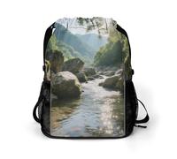 Small Gym Bag Strange Rocks in The Creek Printed Drawstring Gym Bag for Men Lightweight Waterproof Drawstring Backpack for Women with Shoe Compartment for Travel Tourism Work and Fitness