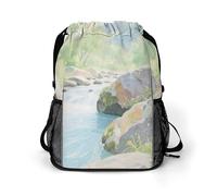 Small Gym Bag Strange Rocks in The Creek Printed Drawstring Gym Bag for Men Lightweight Waterproof Drawstring Backpack for Women with Shoe Compartment for Travel Tourism Work and Fitness