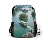 Small Gym Bag Thousand Islands Printed Drawstring Gym Bag for Men Lightweight Waterproof Drawstring Backpack for Women with Shoe Compartment for Travel Tourism Work and Fitness