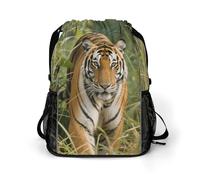 Small Gym Bag Tigers Lurking in The Bushes Printed Drawstring Gym Bag for Men Lightweight Waterproof Drawstring Backpack for Women with Shoe Compartment for Travel Tourism Work and Fitness