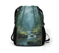 Small Gym Bag Tropical Rain Forests Printed Drawstring Gym Bag for Men Lightweight Waterproof Drawstring Backpack for Women with Shoe Compartment for Travel Tourism Work and Fitness