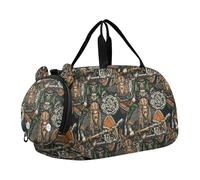 Small Gym Bag with Shoes Compartment Large Capacity Weekend Travel Bag for Boys and Girls Viking Colorful Vintage Pattern