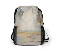 Small Gym Bag Yellowstone Geyser Printed Drawstring Gym Bag for Men Lightweight Waterproof Drawstring Backpack for Women with Shoe Compartment for Travel Tourism Work and Fitness