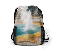 Small Gym Bag Yellowstone National Park Geysers Printed Drawstring Gym Bag for Men Lightweight Waterproof Drawstring Backpack for Women with Shoe Compartment for Travel Tourism Work and Fitness