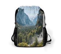 Small Gym Bag Yosemite National Park Printed Drawstring Gym Bag for Men Lightweight Waterproof Drawstring Backpack for Women with Shoe Compartment for Travel Tourism Work and Fitness