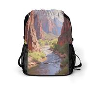 Small Gym Bag Zion National Park Printed Drawstring Gym Bag for Men Lightweight Waterproof Drawstring Backpack for Women with Shoe Compartment for Travel Tourism Work and Fitness