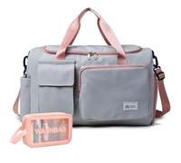 Small Gym Duffle Bag for Women - Carry On Weekender with Shoe Compartment, 40L Grey-Zipper Gym & Toiletry Bag