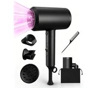 Small Hair Dryer, Foldable Ionic Blow Dryer with Diffuser & Concentrator for Fast Drying, Portable Design, Hair Dryer Set for Men & Women with Storage Bag, Perfect for Travel & Home Use, Black
