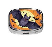 Small Halloween bat Printed Pill Organizer Daily,Portable Metal Travel Pill Case Box for Purse and Pocket