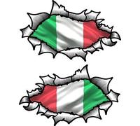 SMALL Handed Pair Of OVAL RIPPED OPEN TORN METAL Effect Design With Italy Italian Flag Vinyl Motorbike Helmet Sticker 85x50mm each