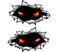 SMALL Handed Pair Of OVAL RIPPED OPEN TORN METAL Effect Design With Pair Of Evil Demon Eyes Vinyl Motorbike Helmet Sticker 85x50mm each