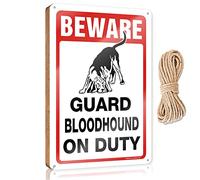 Small Hanging Sign Beware! Guard Bloodhound On Duty Wooden Sign Funny Bathroom Decor Hanging Decor Sign(23X35CM)