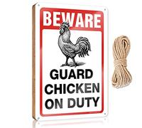 Small Hanging Sign Beware! Guard Chicken On Duty Wooden Sign Funny Bathroom Decor Hanging Decor Sign(15X28CM)
