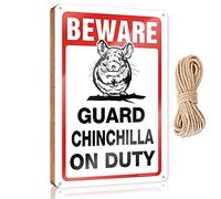Small Hanging Sign Beware! Guard Chinchilla On Duty Wooden Sign Funny Bathroom Decor Hanging Decor Sign(23X35CM)