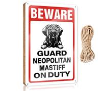 Small Hanging Sign Beware! Guard Neopolitan Mastiff On Duty Wooden Sign Funny Bathroom Decor Hanging Decor Sign(20X30CM)