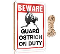 Small Hanging Sign Beware! Guard Ostrich On Duty Wooden Sign Funny Bathroom Decor Hanging Decor Sign(15X28CM)