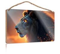 Small Hanging Sign Golden Glow: The Majestic Lion'S Tale Wooden Sign Man Cave Decor Decorations For The Kitchen(20X30CM)