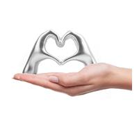 Small Heart Hands Sculpture Decor for Living Room Bedroom Bookshelf Coffe Table and Office Display, Love Finger Statue Modern Aesthetic Home Decor, Unique Gift for Wedding Christmas Birthday (Silver)