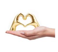 Small Heart Hands Sculpture Decor for Living Room Bedroom Bookshelf Coffe Table and Office Display, Love Finger Statue Modern Aesthetic Home Decor, Unique Gift for Wedding Christmas Birthday (Gold)