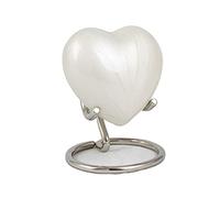 Small Heart Keepsake Cremation Urn for Ashes - 3-Inch Memorial Heart with Secure Screw Lid, Approx 15 Teaspoons Capacity, Includes Display Stand & Velvet Box (Pearl White With Box & Stand)
