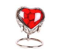 Small Heart Keepsake Cremation Urn for Ashes - 3-Inch Memorial Heart with Secure Screw Lid, Approx 15 Teaspoons Capacity, Includes Display Stand & Velvet Box (Red Cloud)