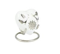 Small Heart Keepsake Cremation Urn for Ashes - 3-Inch Memorial Heart with Secure Screw Lid, Approx 15 Teaspoons Capacity, Includes Display Stand & Velvet Box (White- Sunflower)