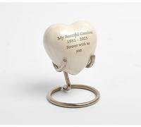Small Heart Keepsake Cremation Urn for Ashes - 3-Inch Memorial Heart with Secure Screw Lid, Approx 15 Teaspoons Capacity, Includes Display Stand & Velvet Box (Pearl White-Text Engraved)