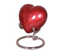 Small Heart Keepsake Cremation Urn for Ashes - 3-Inch Memorial Heart with Secure Screw Lid, Approx 15 Teaspoons Capacity, Includes Display Stand & Velvet Box (Red)