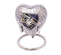 Small Heart Keepsake Cremation Urn for Ashes - 3-Inch Memorial Heart with Secure Screw Lid, Approx 15 Teaspoons Capacity, Includes Display Stand & Velvet Box (Blue Butterfly)