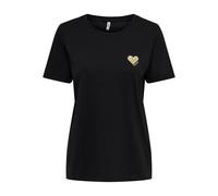 ONLY Women's Onlkita Life S/S Logo Top Noos, Black/Print: Gold Glitter Heart, L