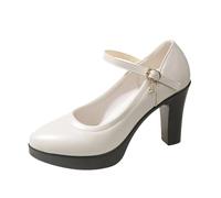 Small Heels Dirndl Shoes Women's Costume Traditional Shoes with Heel Chunky Dance Bridal Block Heel Ballerinas Elegant for Dirndl Clip White