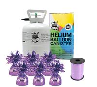 Small Helium Canister with Curling Ribbon and 6 Lavender Foil Balloon Weights