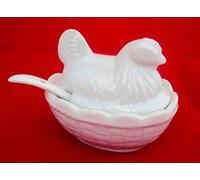 Small Hen Mustard Jam Honey Sugar Salt Porcelain Pot with Lid and Spoon Set