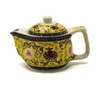 Small Herbal Teapot With Oriental Design & Metal Strainer