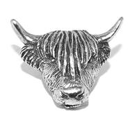 Small Highland Cow Pewter Pin Badge Brooch - on Scottish Style Display Card