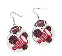 Small Hoop Earrings For Women Earrings Cheerleaders Multicolor Rugby Geometric Wooden Print Cheer Rugby Cheerleader Cheer Small Sleeper (A, One Size)