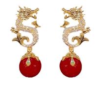 Small Hoop Earrings Hanging Bead Earrings Have One's Wishes Come True Sparkling Everlasting Moon Star Set (Red, One Size)