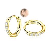 Small Hoops, Gold Plated with Surgical 316L Steel,Pave Set with Clear Sparkling CZ Gems,Hinged Hoops for Cartilage, Helix, Tragus, Earlobe, Lightweight Hypoallergenic Earrings(6MM)