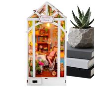 Small House Construction Kit, Mini Wooden Greenhouse Kit Book House, Puzzle with LED for Study Shelf Table Living Room Library Drawer Office Classroom Adults | Table Shelf Bedroom Living Room Adult